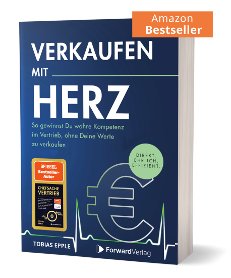 Dunkelblau-weiß-grünes Cover des Buches "Verkaufen mit Herz" von Tobias Epple