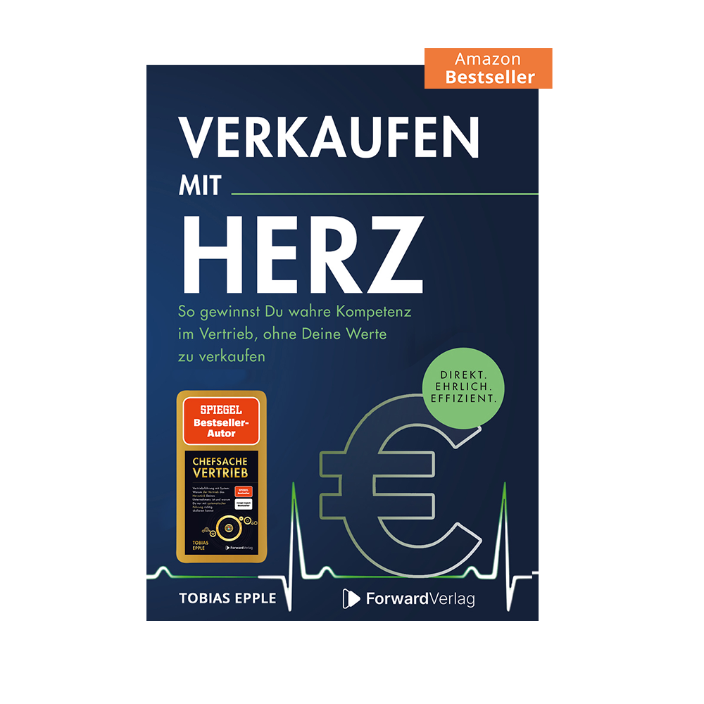 Dunkelblau-weiß-grünes Cover des Buches "Verkaufen mit Herz" von Tobias Epple